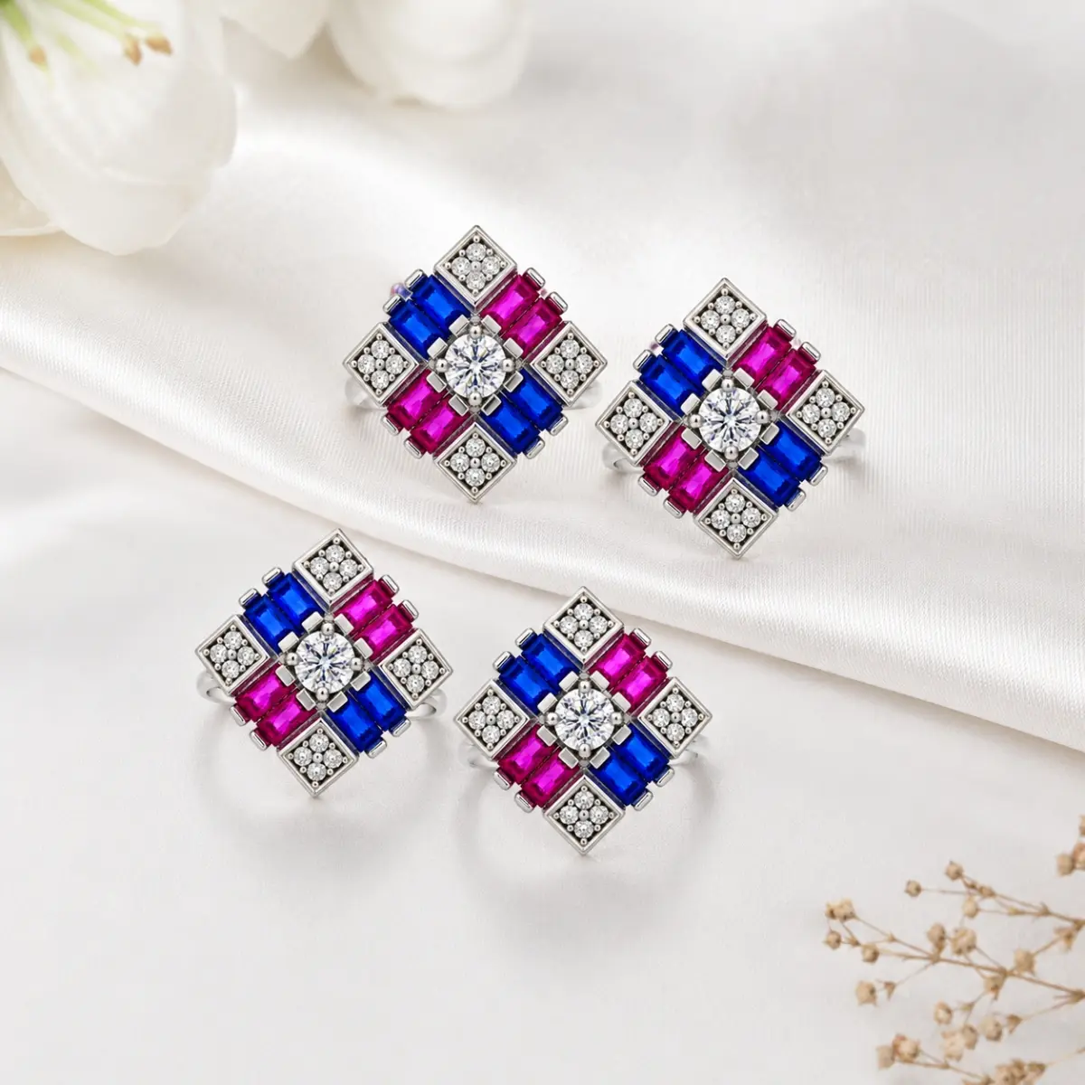 925 Sterling Silver A Toe Ring Pair Of 2 Geometric And Square Motif For Women